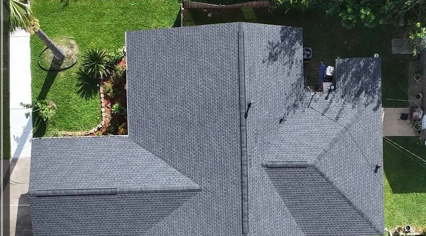 Completed roof replacement, drone view, Houston, TX