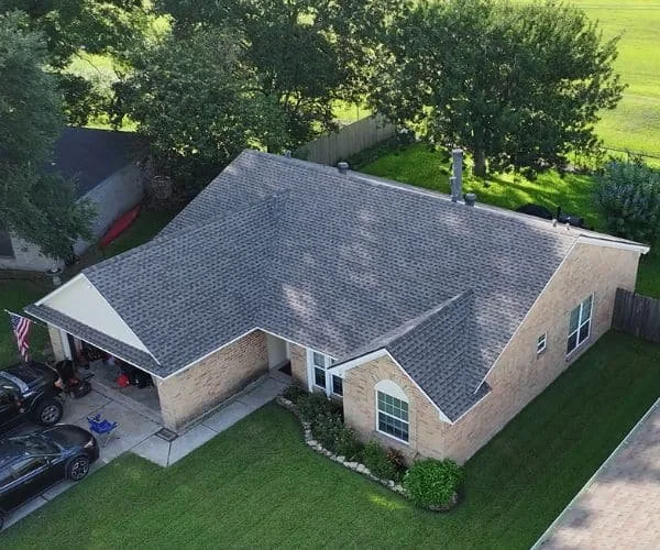 Completed roof replacement, aerial view, Houston, TX