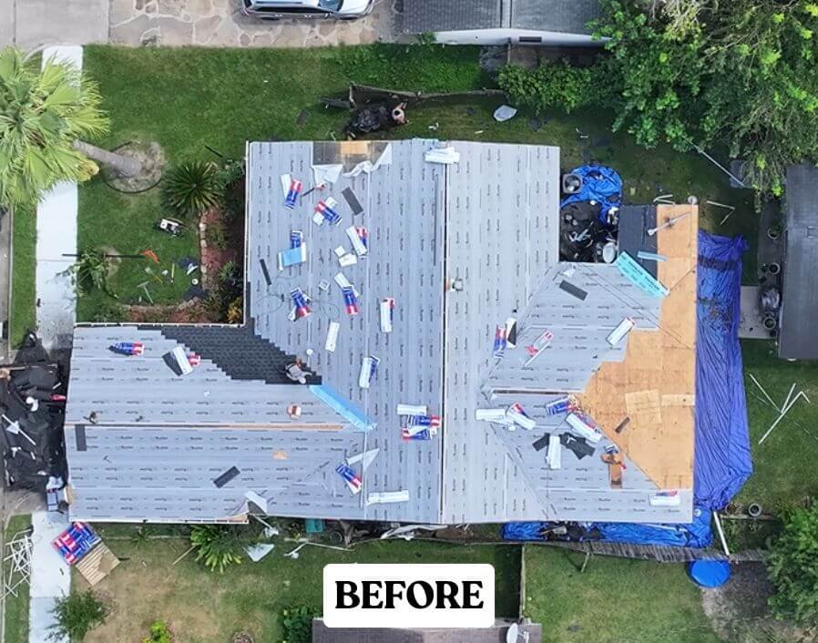 Reemplazo de techo en Houston antes de la instalación